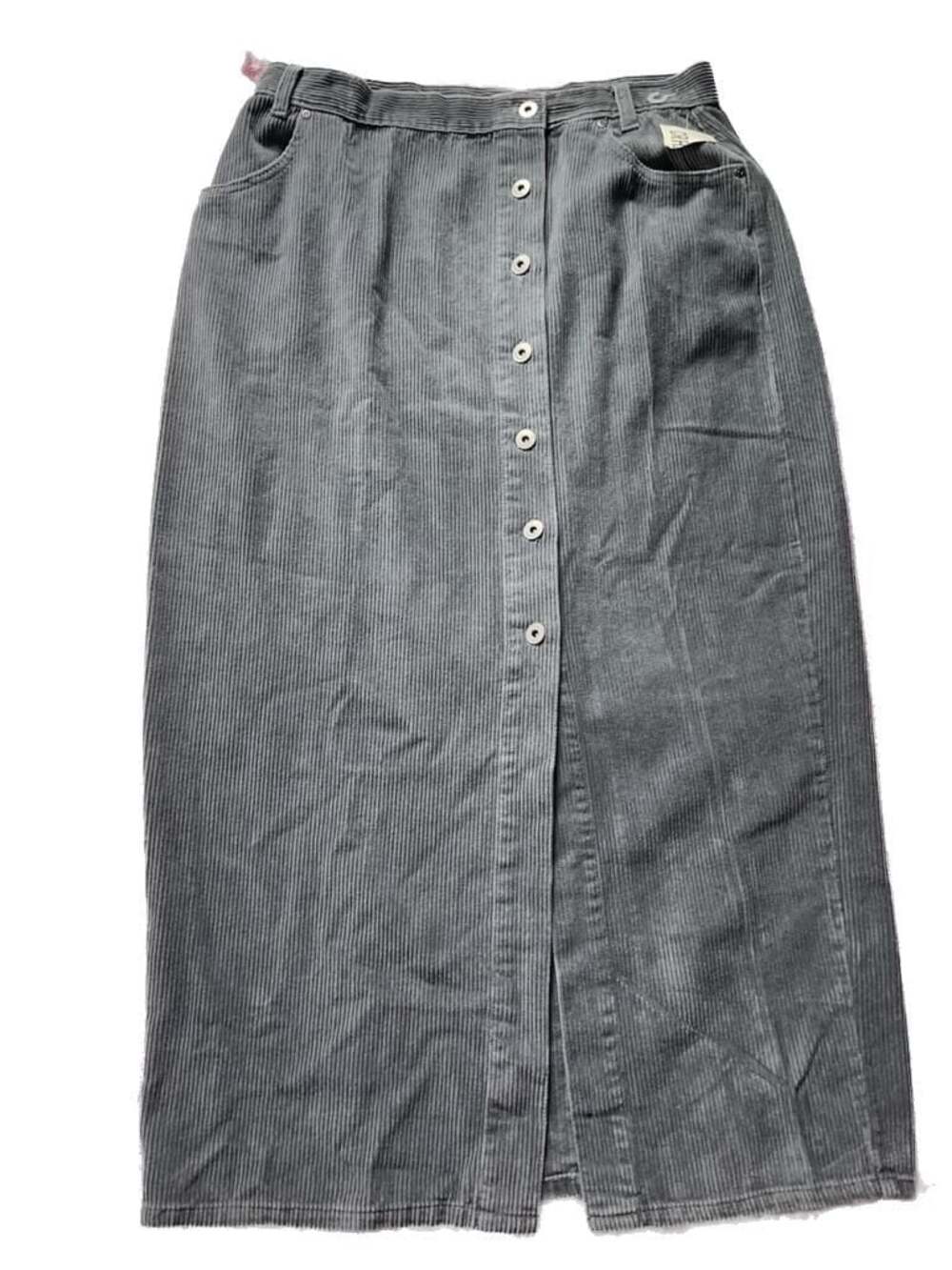 Vintage Crazy Horse Gray Corduroy Button-Front Midi Skirt Size 13/14
